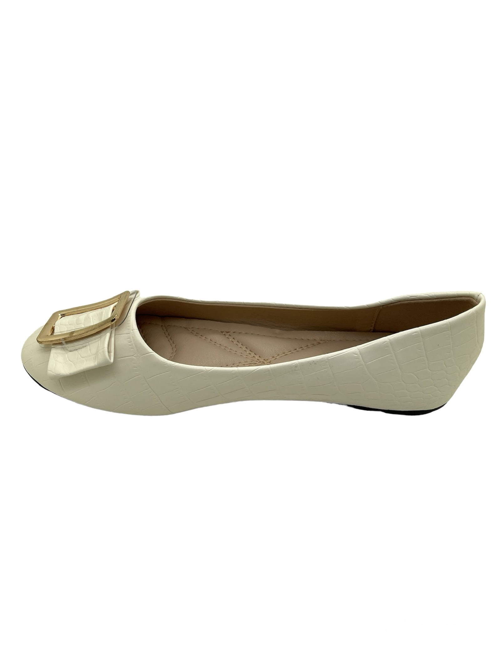 Victoria K Women's Textured Rhinestone Studded Gold Buckle Ballerina Flats