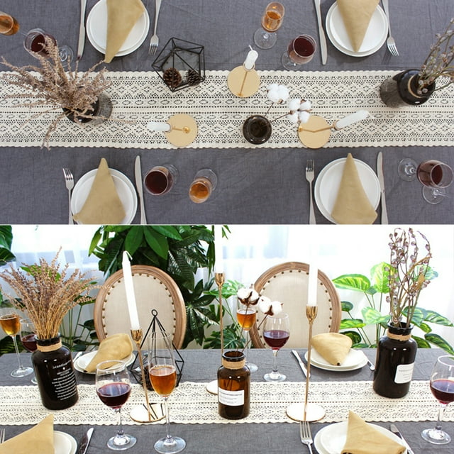 mmirethe Elegant Hollow Tablecloth Comfortable And Environmentally Friendly For Wedding white 24*180CM 2Set