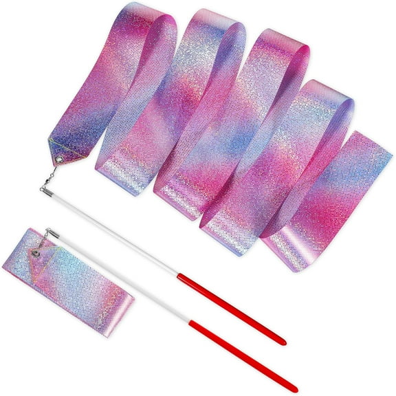 2Pcs Dance Ribbons, 78 Inch Gymnastic Ribbon Sparkling Dance Ribbon Streamer Long Ribbon Dancer Wand Twirling Dancing Ribbons for Kids Girls Adults Artistic Training