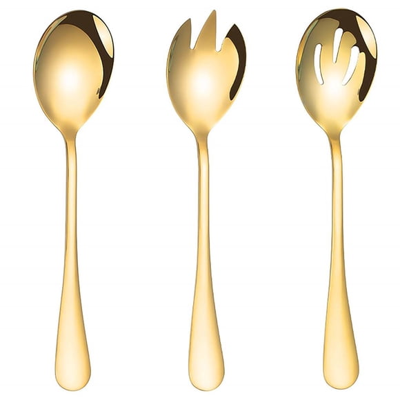 Matsuzay Juego de vajilla de acero inoxidable de 3 piezas Cuchara de ensalada multifuncional Cuchara decorativa Tenedor Cuchara de postre decorativa para Mostrada Matsuzay HA021318-00