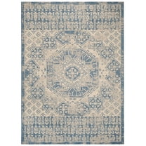 SAFAVIEH Courtyard Tangier Faded Aztec Indoor/Outdoor Area Rug, 6'7" x 9'6", Beige/Blue