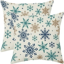 Snowflakes Winter Pillow Covers 20x20 Set of 2 Blue Teal Brown Rustic Christmas Print Outdoor Decorative Throw Pillows Vintage Holiday Farmhouse Linen Cushion Case Sofa Couch Decor