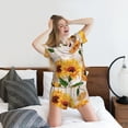 thumbnail image 5 of Gukieu Sunflower 5 Print Women's Short-sleeved Pajama Set, Round Neck Button Top Elastic Shorts 2-piece Set, Summer Home Leisure Clothing-4X-Large, 5 of 6