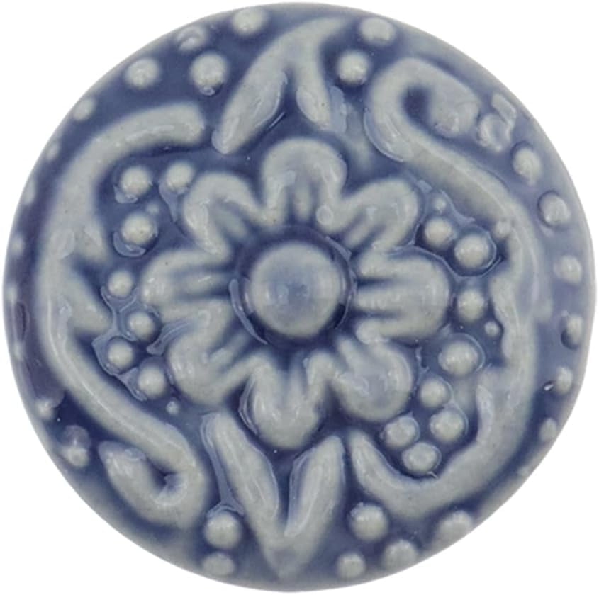 6Pcs Round Ceramic Drawer Knobs Cabinet Furniture Handle Vintage Flower Pattern Knobs, with Mounting Screws,Blue