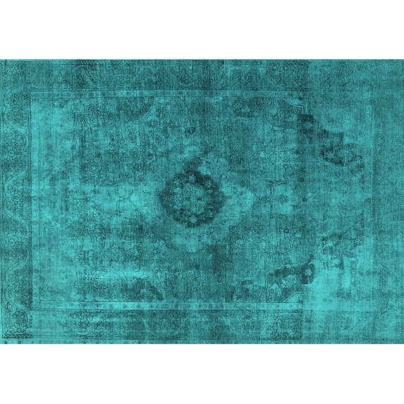 Ahgly Company Machine Washable Indoor Rectangle Oriental Turquoise Blue Industrial Area Rugs, 4' x 6'