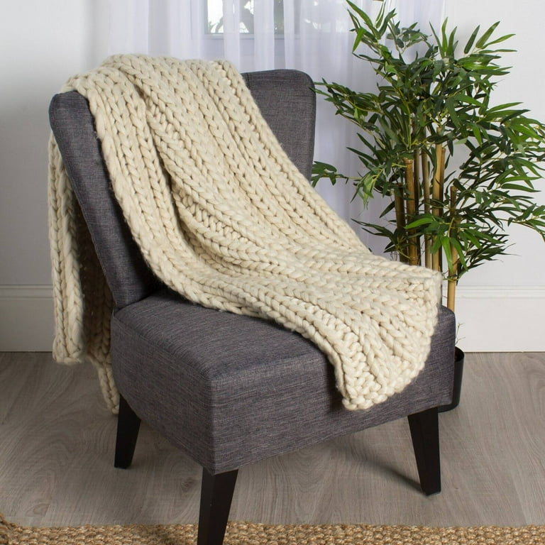 kate and laurel chunky knit throw blanket natural white