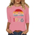 thumbnail image 3 of Uootdi Hauts pour Femmes Manches 3/4 Col Rond Imprimé Palmier Coucher de Soleil 1976 Coupe Décontractée Rétro Plage Vacances T-Shirts Cadeau, 3 of 4
