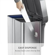 simplehuman Kitchen Recycling Trash Can, 58 Liter / 15.3 Gallon, Stainless Steel, Soft Close Lid Liner Rim Step Garbage Bin, Brushed Stainless Steel With Plastic Lid