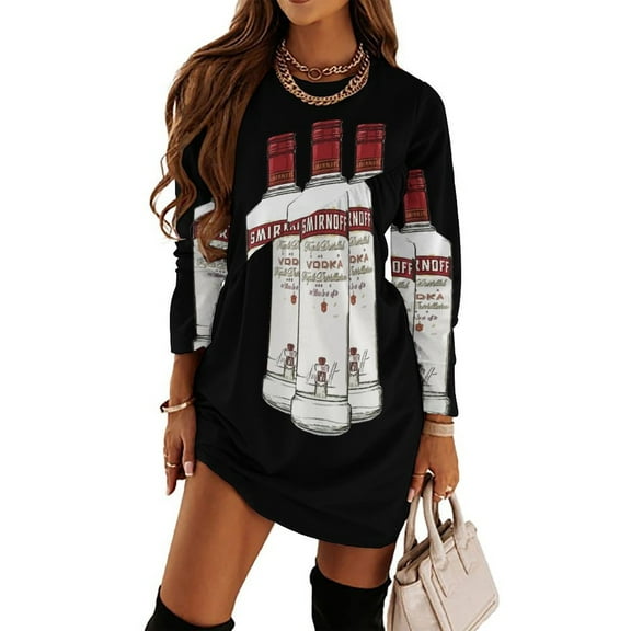 Smirnoff Vodka Alcohol Glass Bottle Loose Dress Evening Dress Summer Dresses for Women Luxury Dress Long Sleeved Dress