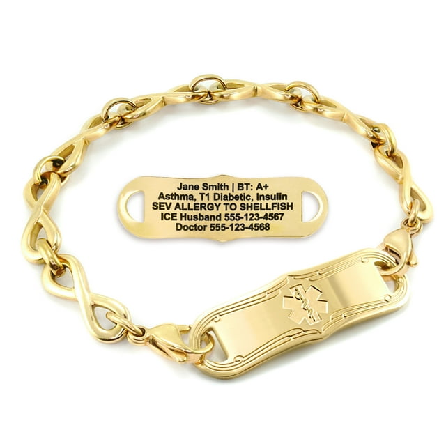 MedicEngraved Yellow Gold Stainless Steel Custom Medical Alert Bracelet - 6mm Infinity Link