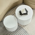 thumbnail image 4 of WILLIAMSPACE Nesting Coffee Table Set of 2, Round Coffee Table Wood Grain Side Table Circle Accent Tables for Small Spaces Living Room Bedroom Balcony Office, White, 4 of 6