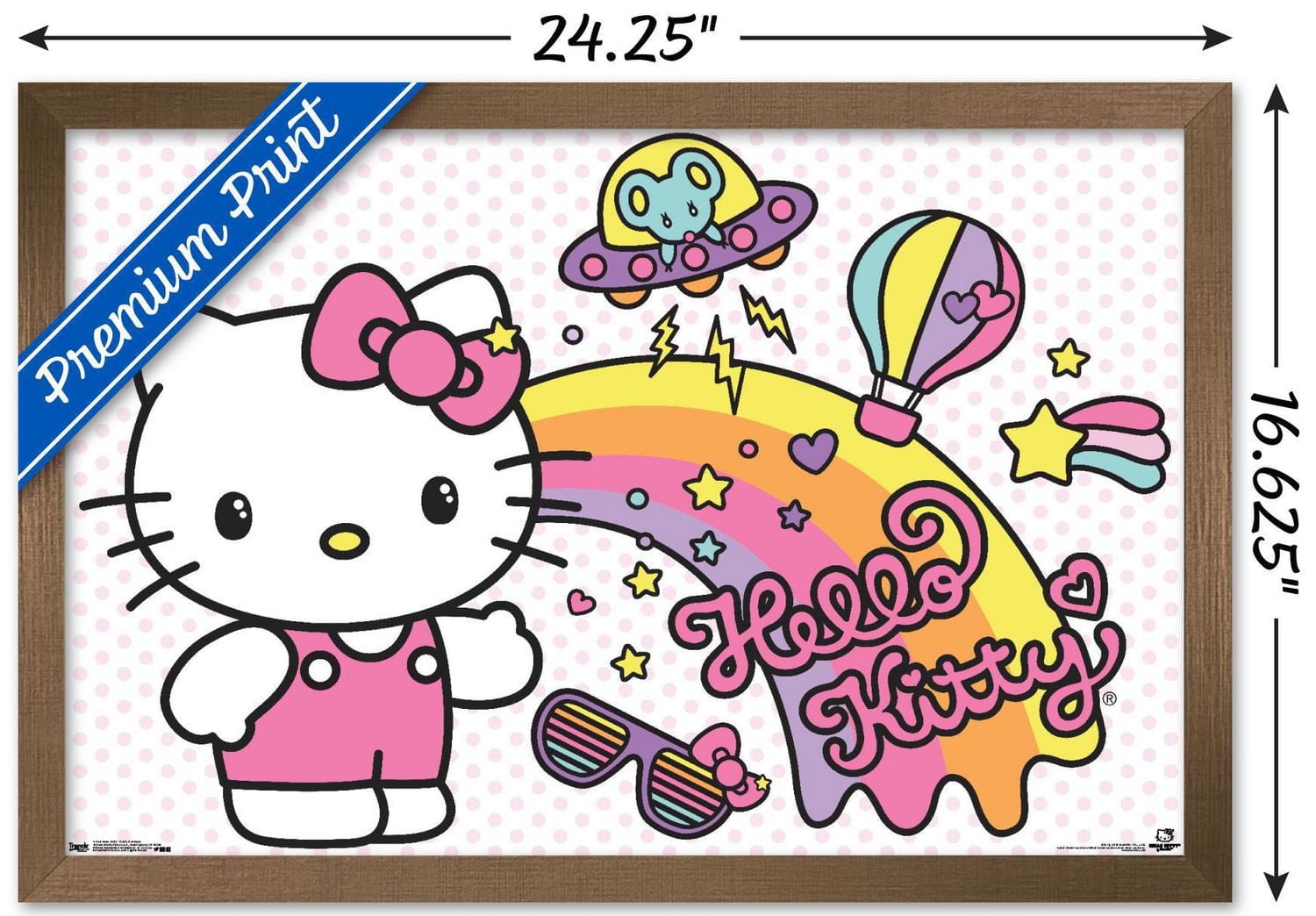 Hello Kitty - Retro Rainbow Wall Poster, 14.725" x 22.375"