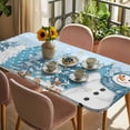 thumbnail image 3 of Blue Snowman Christmas Table Cloths for 4 Foot Rectangle Tables, Xmas Tree Snowflake Winter Elk Patio Waterproof Elastic Fitted Tablecloths, Washable Rectangular Table Cover for Camping, 3 of 8