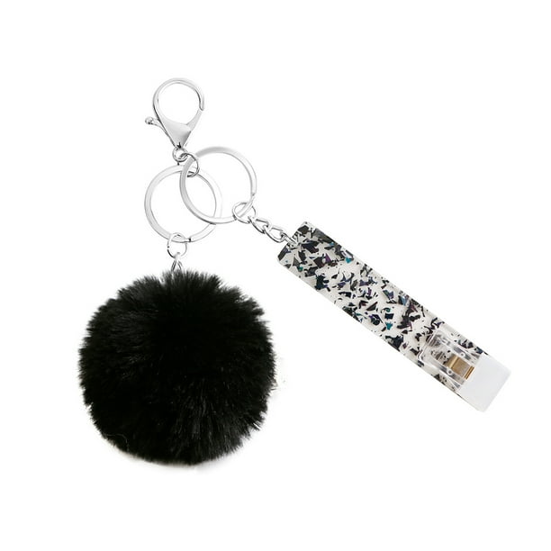 Qarigey Llavero anillo bola de peluche hebilla colgante llavero portátil soporte cartera bolso decoración llavero colgante para niñas Ropa, zapatos y accesorios Miscelánea Negro Qarigey AP014384-07