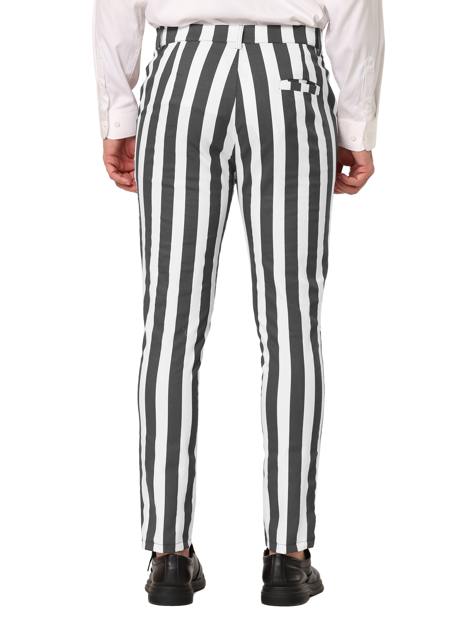 Unique Bargains Men's Striped Pants Business Skinny Fit Color Block Trousers 36 Gray White