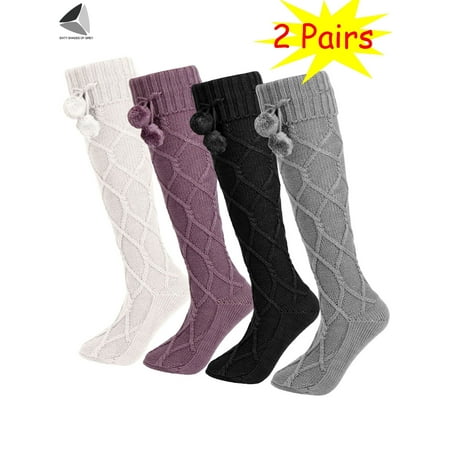 

Sixtyshades 2 Pairs Women s Cable Knitted Socks Over Knee High Long Leg Tube Leg for Women Warmers Stockings (White)