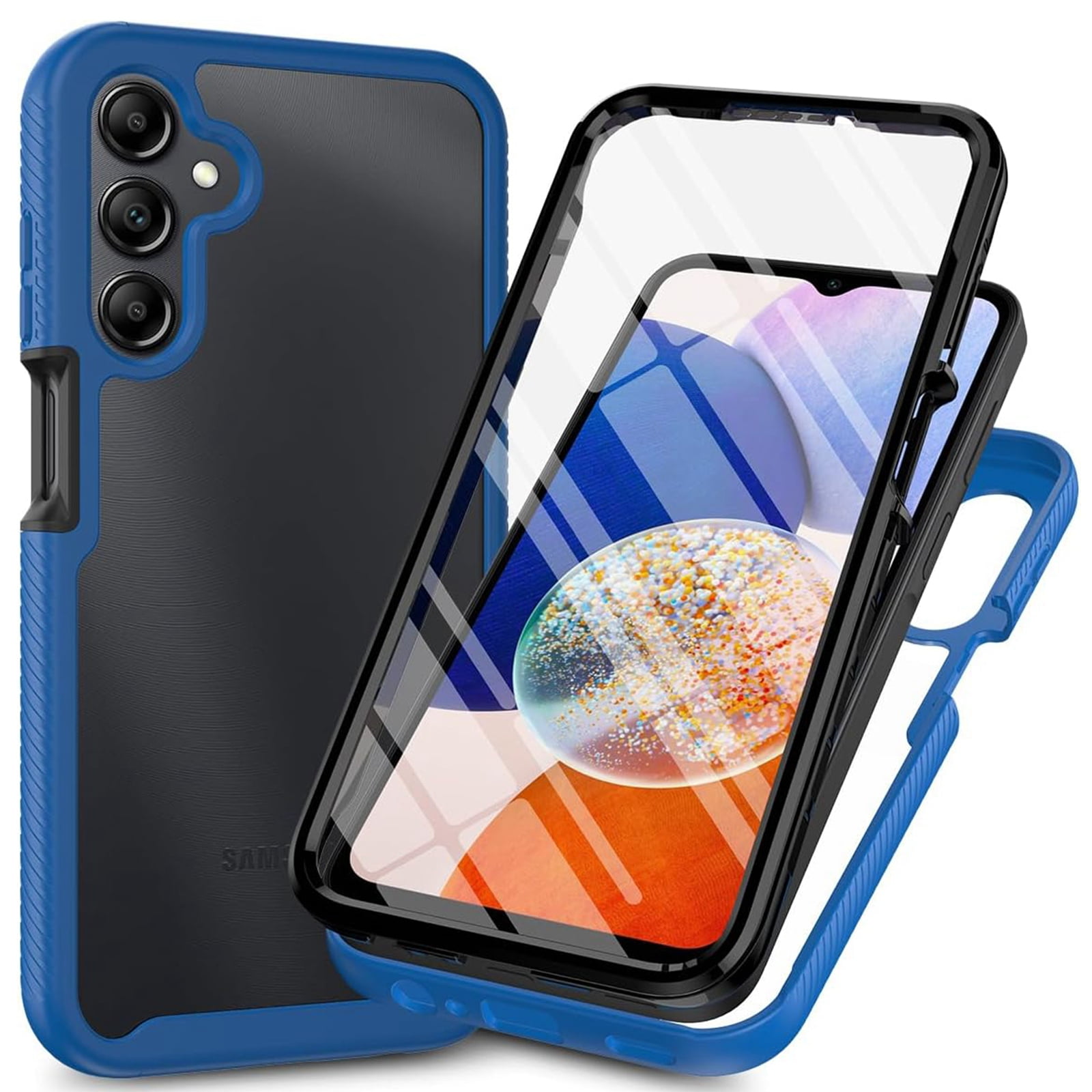 Galaxy S26+ Case with Built in Screen Protector,Dteck Full-Body Shockproof Rubber Hybrid Protection Crystal Clear PC Back Protective Phone Case Cover for Samsung Galaxy S26 Plus,Darkblue