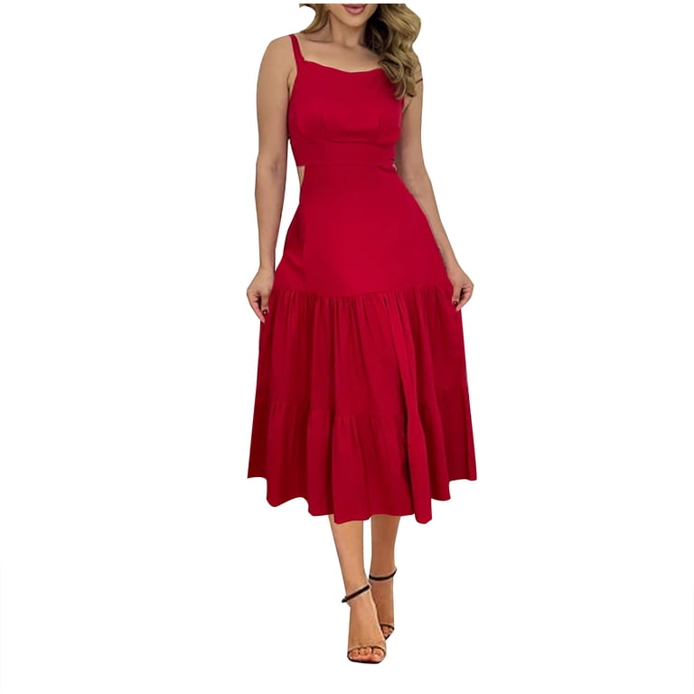 bow back midi dress deep v neck open bow back midi dress Black / Medium