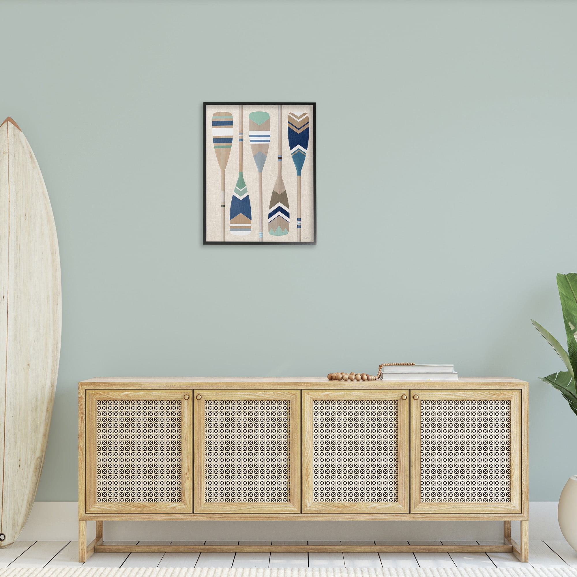 Stupell Industries Striped Boating Oars Nature Painting Black Framed Art Print Wall Art, 24 x 30