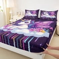 thumbnail image 4 of Metsweet Kawaii Unicorn Princess King Sheets 4pcs, Purple Butterfly Flowers Bedding, Purple Pink Blue,1 Fitted Sheet, 1 Flat Sheet and 2 Pillowcases, 4 of 5