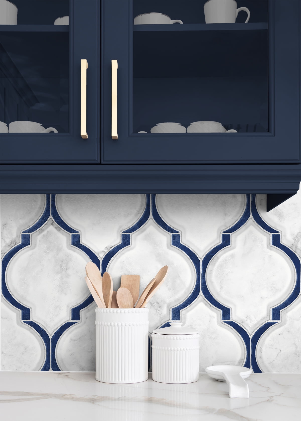 NextWall  Marbled Ogee Peel and Stick Wallpaper Royal Blue & Carrara