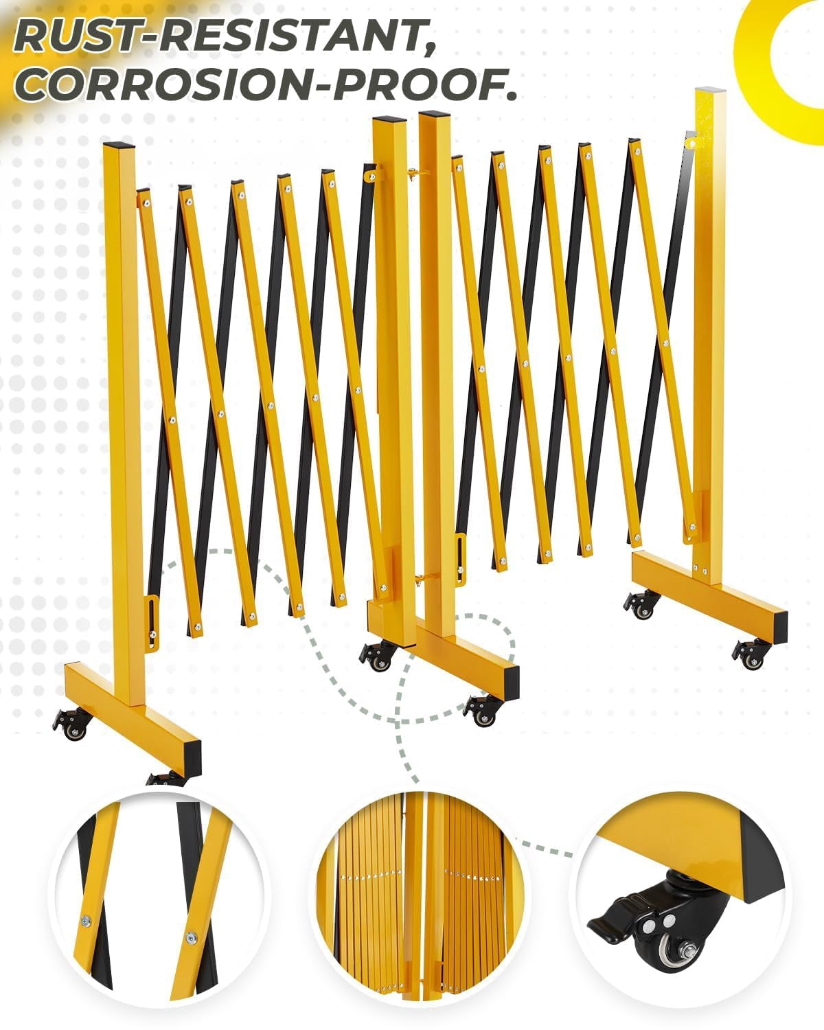 Kojooin Expandable Barrier Gate, Folding Safety Fence with 6 Wheels and 270 Degree Adjustment for Driveways and Events