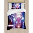 thumbnail image 3 of Space Cat Duvet Cover Set King Size, Astronauts in Nebula Galaxy with Eclipse in Saturn Planets Image, Decorative 3 Piece Bedding Set with 2 Pillow Shams, Dark Blue White and Purple, by Ambesonne, 3 of 3
