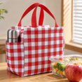 thumbnail image 4 of Checkered Lunch Bag Insulated Tote Reusable Tote for Work Lunch, Picnic, Gift for Her, Red Gingham Tote with Side Pockets, 4 of 5