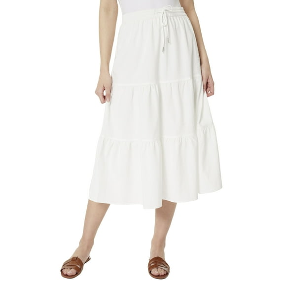 Womens 3 Tiered Drawstring Maxi Skirt Nyc White S