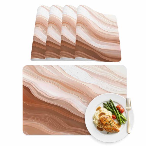 Abstract Wave Texture Leather Placemats Set of 4, 12x18 Inch, Retro Earth Color Gradient Waterproof Oil-Proof Place Mats, Non-Slip Table Mats for Kitchen, Dining Room, Indoor Outdoor