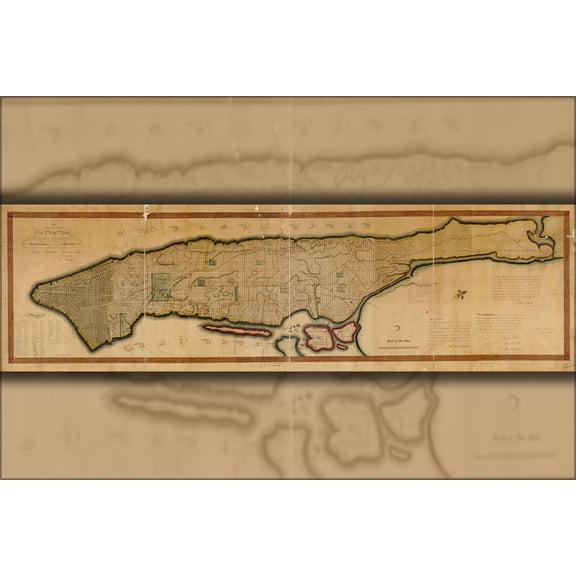 24"x36" Gallery Poster, map of New York city & island of Manhattan 1811