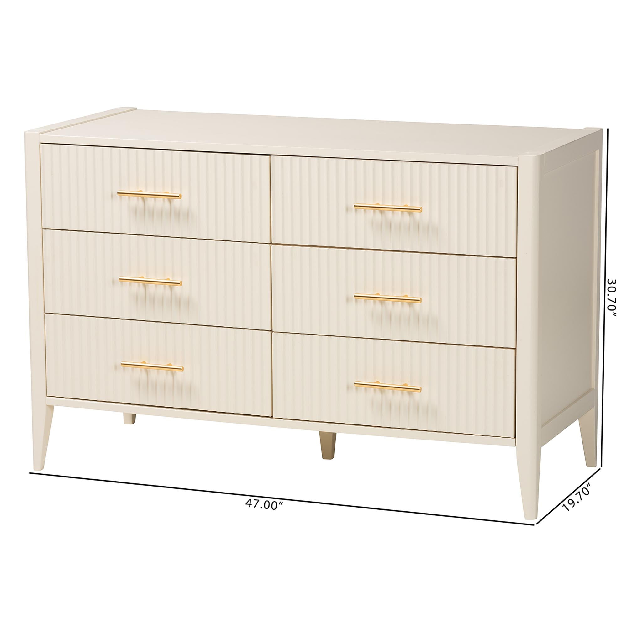 Baxton Studio Primrose Mid-Century Dresser, 6-Drawer, Ivory