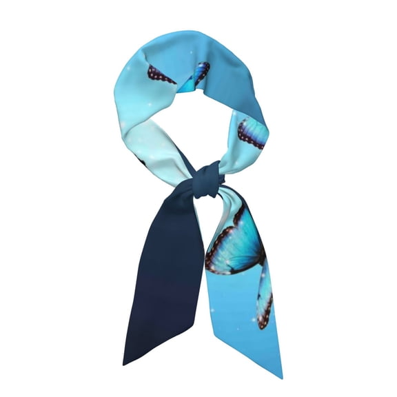 Wukai Butterflies Print Hair Scarf for Women Fashion Silky Satin Headscarf Wrap Breathable Lightweight Neck Scarves For Handbag Accessories