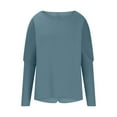 thumbnail image 4 of Lovzfmll Ladies Tops and Blouses, Womens Long Sleeve Round Neck Shirts Basic Tee Fall Tops Outfits Loose Causal Clothes Capless Solid Color Fashion Commuting Fallow Comfort Jacket Blue S, 4 of 5