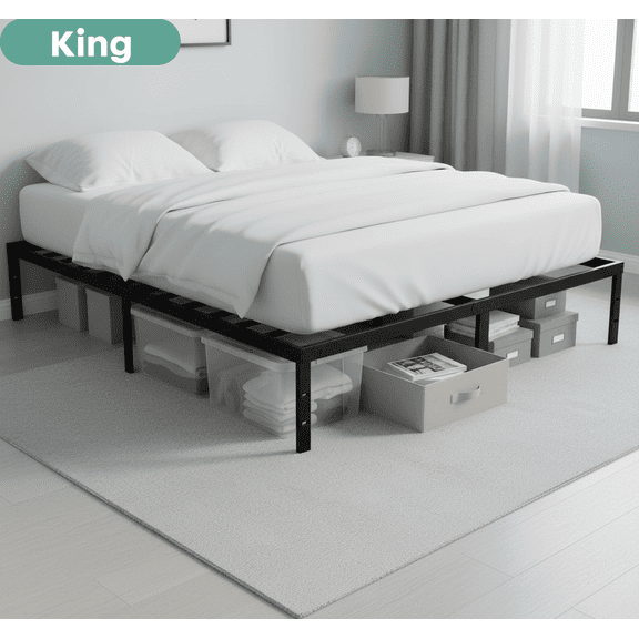 ACCVER King Size 14" Heavy Duty Metal Platform Bed Frame with Steel Slat Support, Ample Under-Bed Storage, No Box Spring Needed