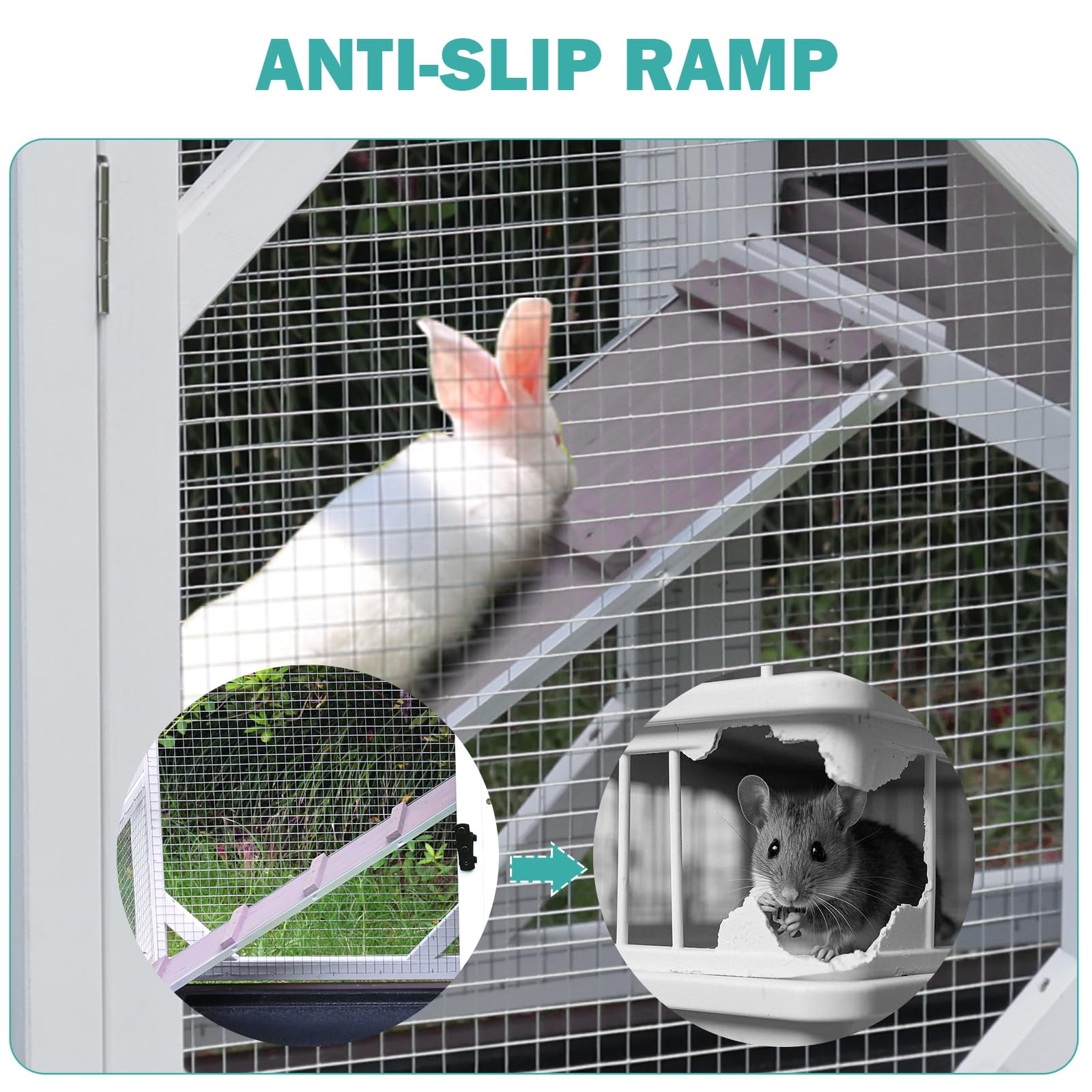 Aivituvin Wooden Rabbit Cage on Wheels Indoor Rabbit Hutch for 2-4 Rabbit Guinea Pig Bunny Small Animal Cage with Leakproof Tray Chewproof Ramp Gray