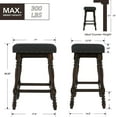 thumbnail image 5 of Guyou 26" Backless Bar Stools Set of 2, Farmhouse Wooden Counter Height Stools with Nailhead Trim & Turned Legs, Vintage Linen Upholstered Bar Chairs for Kitchen Island, Walnut Brown, 5 of 7