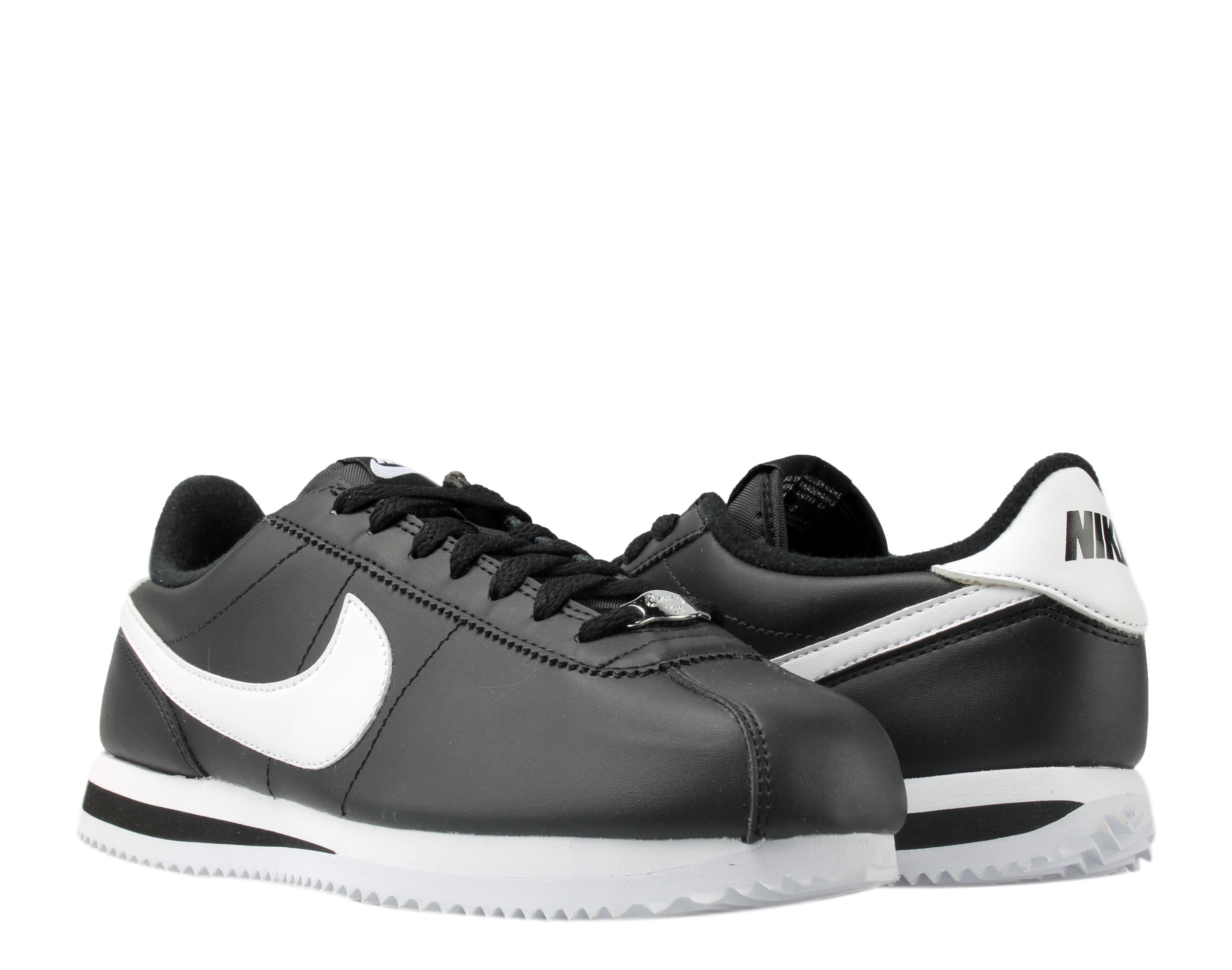 Nike Cortez Leather Black/White/Metallic Silver Fashion Shoe (8) - Walmart.com