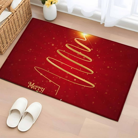 Merry Christmas Bathroom Rug Washable 2x3 Entryway Rug Non Slip Decorative Sparkles Holiday New Year Front Door Mat Low Pile Indoor Doormat Throw Floor Carpet for Kitchen Bedroom Entrance