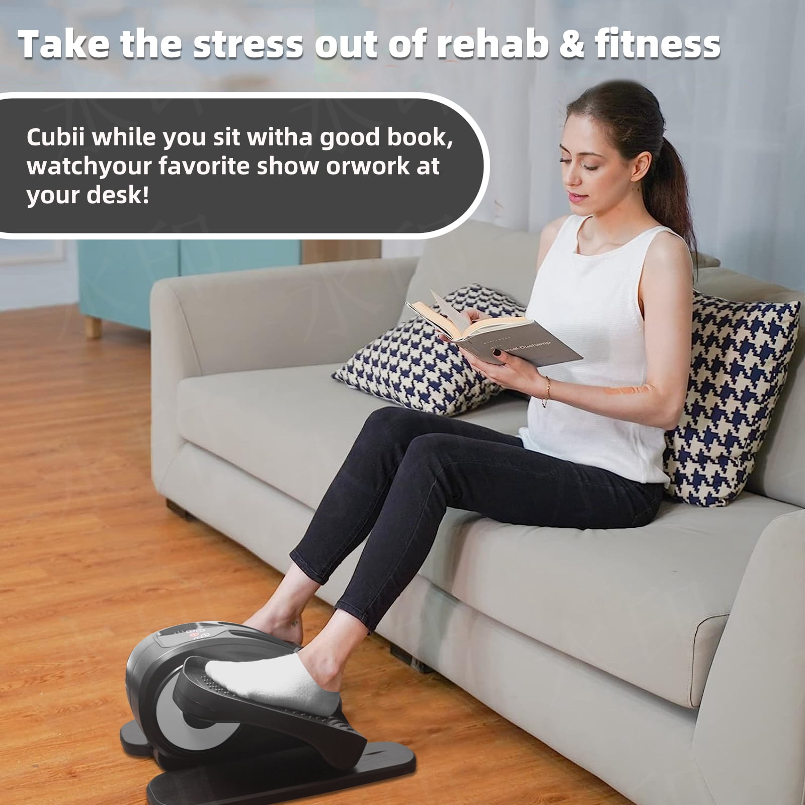 Under Desk Elliptical Machine - Electric, Quiet & Fully Assembled for Seniors. Portable Seated Leg Exerciser with Remote Control. ESL Pedal Trainer