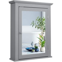 Giantex Bathroom Medicine Cabinets, Wall Mount Mirrored Storage Cabinets w/Single Door & Adjustable Shelf, Multipurpose Wooden Organizer for Hallway Living Room Bedroom, Gray