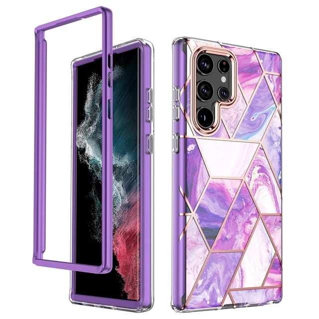 Funda de teléfono para Galaxy S22 Ultra con protector de pantalla incorporado, a prueba de golpes, TPU, PC, funda de teléfono de cuerpo completo