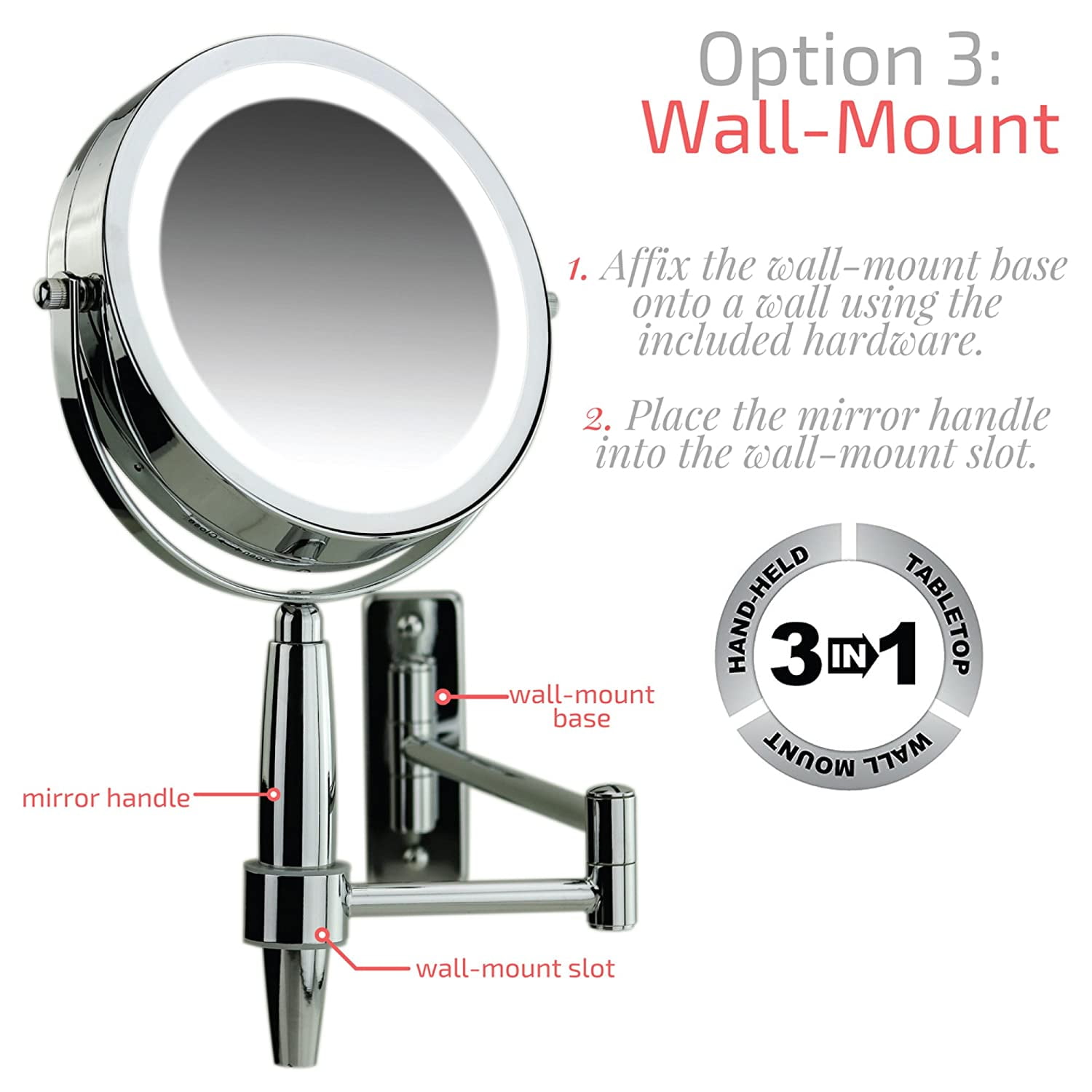 Ovente Makeup Mirror with Lights and Magnification, 8.5'' 3 Color 