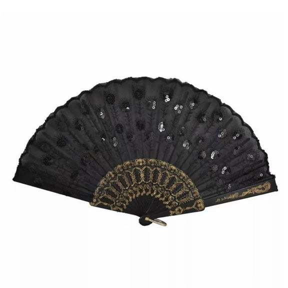 Set of 12 Black Hand Held Folding Fans w/Gift Bags for Party Favors, Party Decor, Church, Baptism, First Communion, Religious Gift, Table Setting