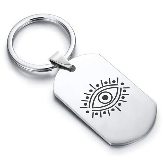 Stainless Steel Nazar Evil Eye Good Luck Charm Dog Tag Keychain Circle Ring