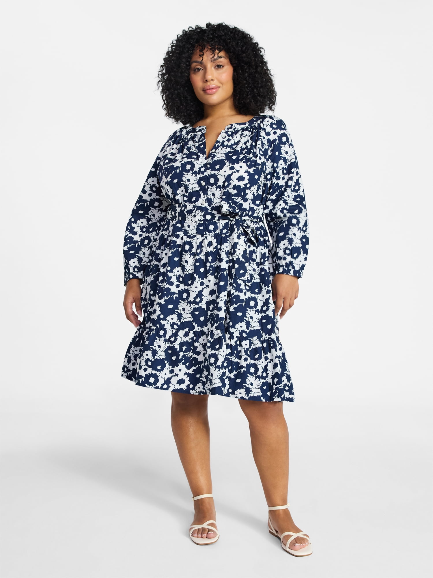 Terra & Sky Women's Plus Size Mini Tiered Shirt Dress, Sizes 0X-5X