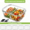 thumbnail image 2 of 5 Pack 36 oz Glass Meal Prep Containers,2 Compartment Glass Storage Containers with Lids - Dishwasher, Microwave, Oven and Freezer Safe for Kitchen Organization & Food Storage, 2 of 9