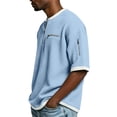 thumbnail image 3 of Domuza 2026 Men's Casual Fashion Up Collar Contrasting Zipper Shirts Short Sleeve Waffle Shirt Half-Zip Slim Fit Top Pullover Sky Blue 2XL, 3 of 5