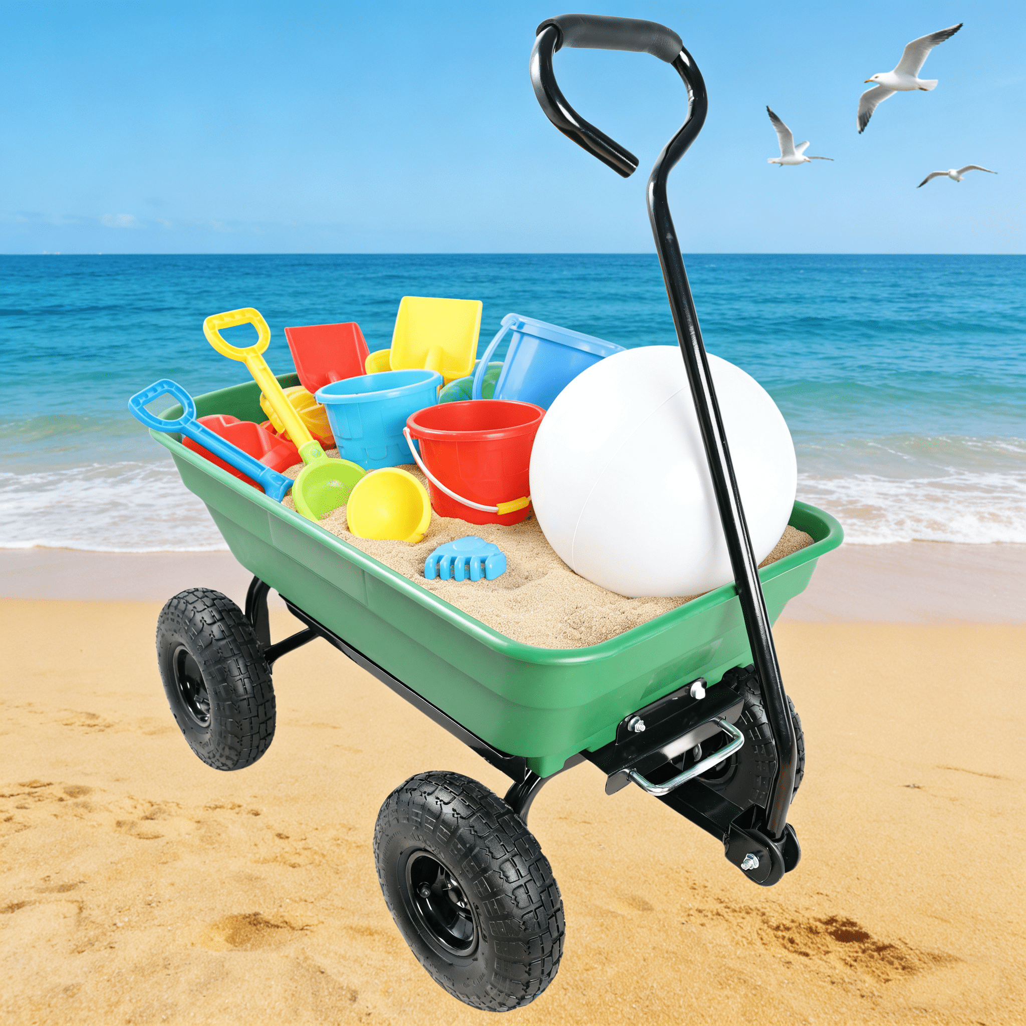 Folding Garden Carts Folding car Poly Garden dump truck with steel frame, 10 inches. Pneumatic tire, 300 lb capacity body 55L Green,Outdoor Garden Carts