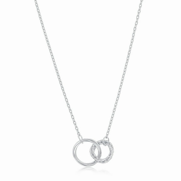 Beaux Bijoux Polished and Textured Necklace in Sterling Silver - Double Circle Necklace for Women - Fine Jewelry for Her